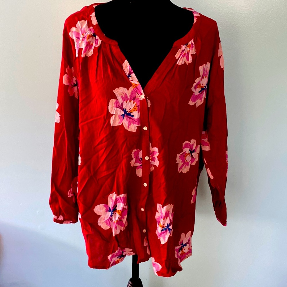 Old Navy red floral shirt